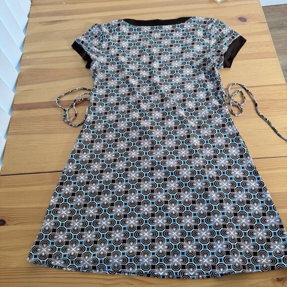 Y2K Tunic Top Babydoll Top Geometric Brown 90s Vintage Micro Mini Dress M - Picture 6 of 6